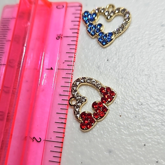 Elegant Heart Pendants with Rhinestones.  10 Charms, 2 each Color. - Picture 4 of 5